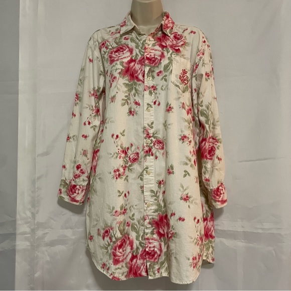 Lauren Ralph Lauren Cream Cotton Floral Long Sleeve Button Down Dress - Picture 1 of 8